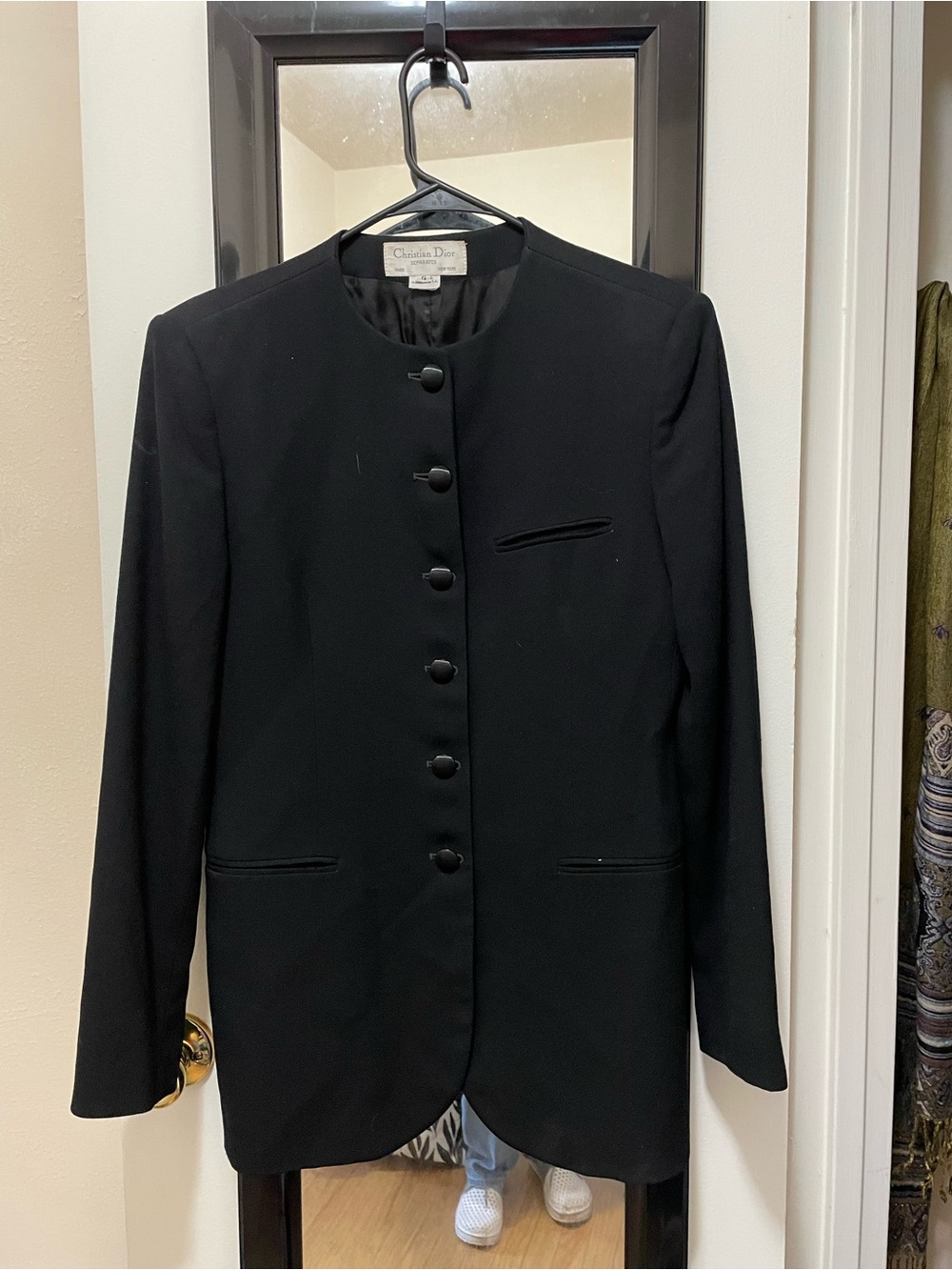 Dior Black Women's Round-Collar Pea Coat with Single Button